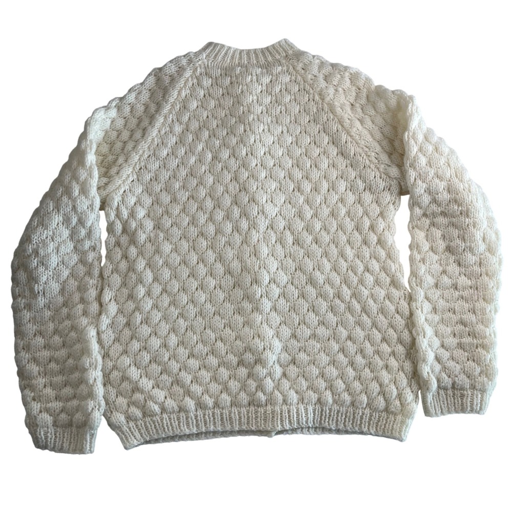 Cream Handmade Knit Bubble Stitch Cardigan Sweater Women's Medium - Picture 3 of 6